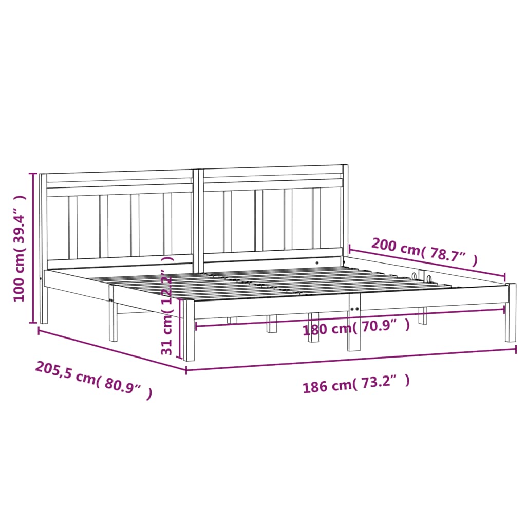 Sengeramme hvit 180x200 cm Super King heltre