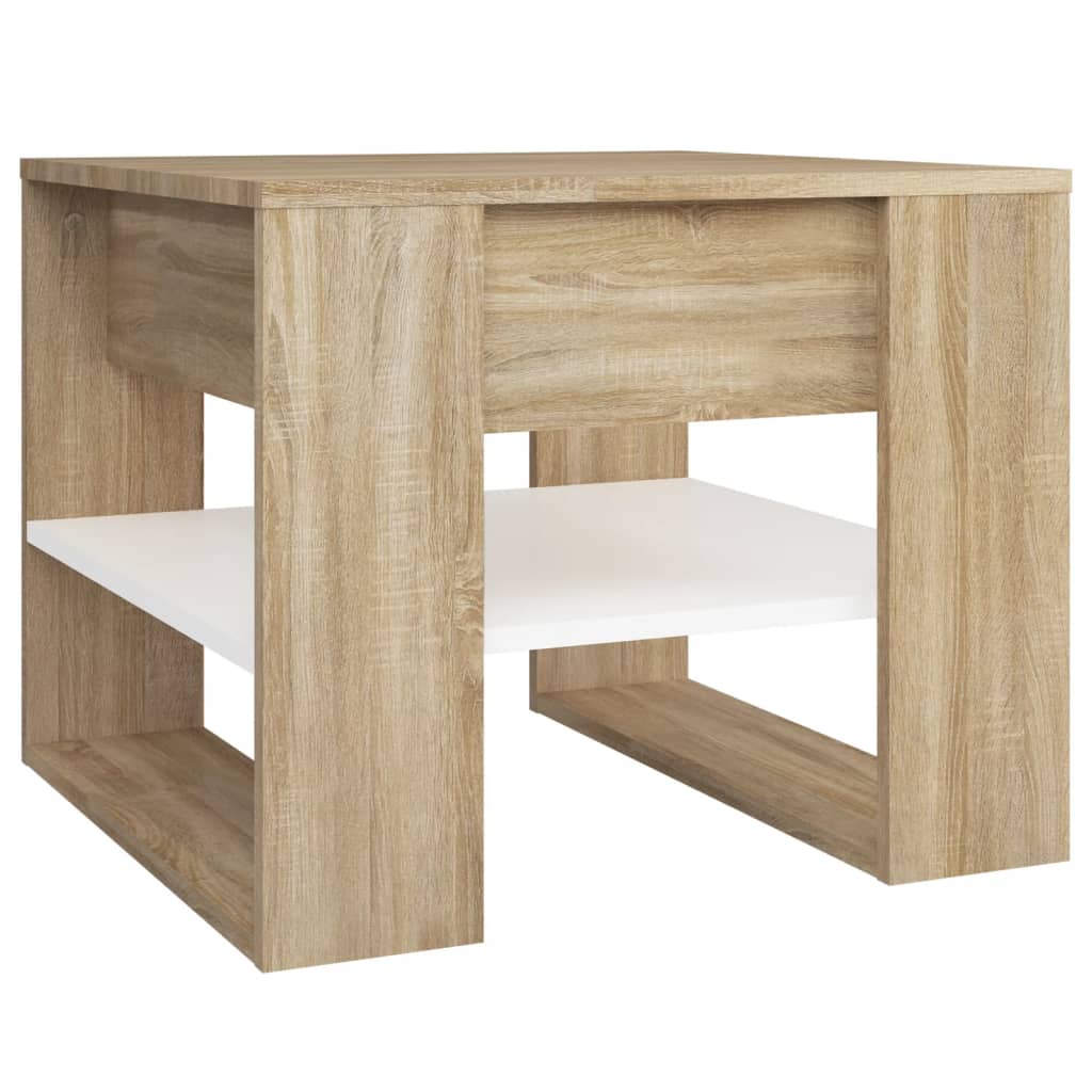 Salongbord hvit og sonoma eik 55,5x55x45 cm konstruert tre
