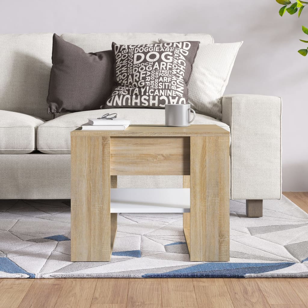 Salongbord hvit og sonoma eik 55,5x55x45 cm konstruert tre