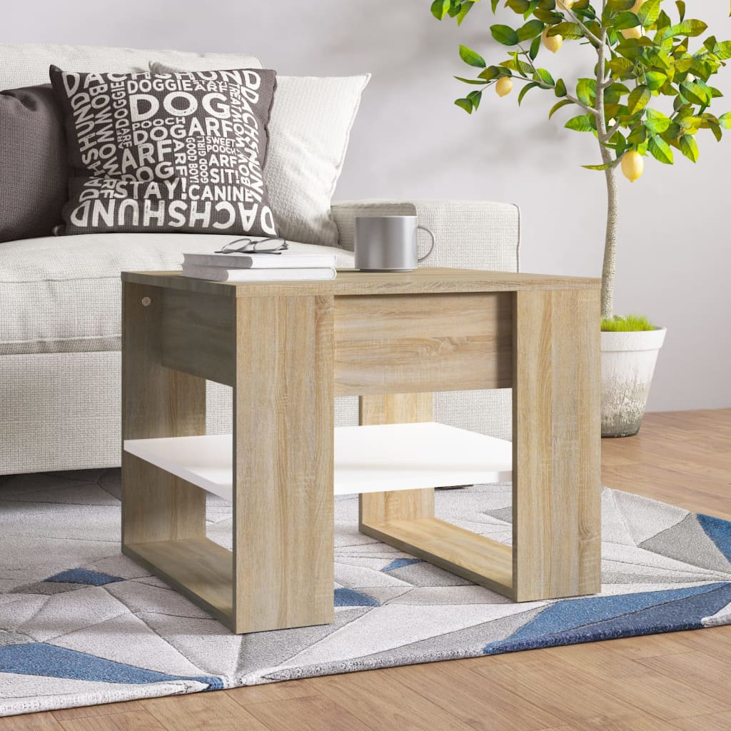Salongbord hvit og sonoma eik 55,5x55x45 cm konstruert tre