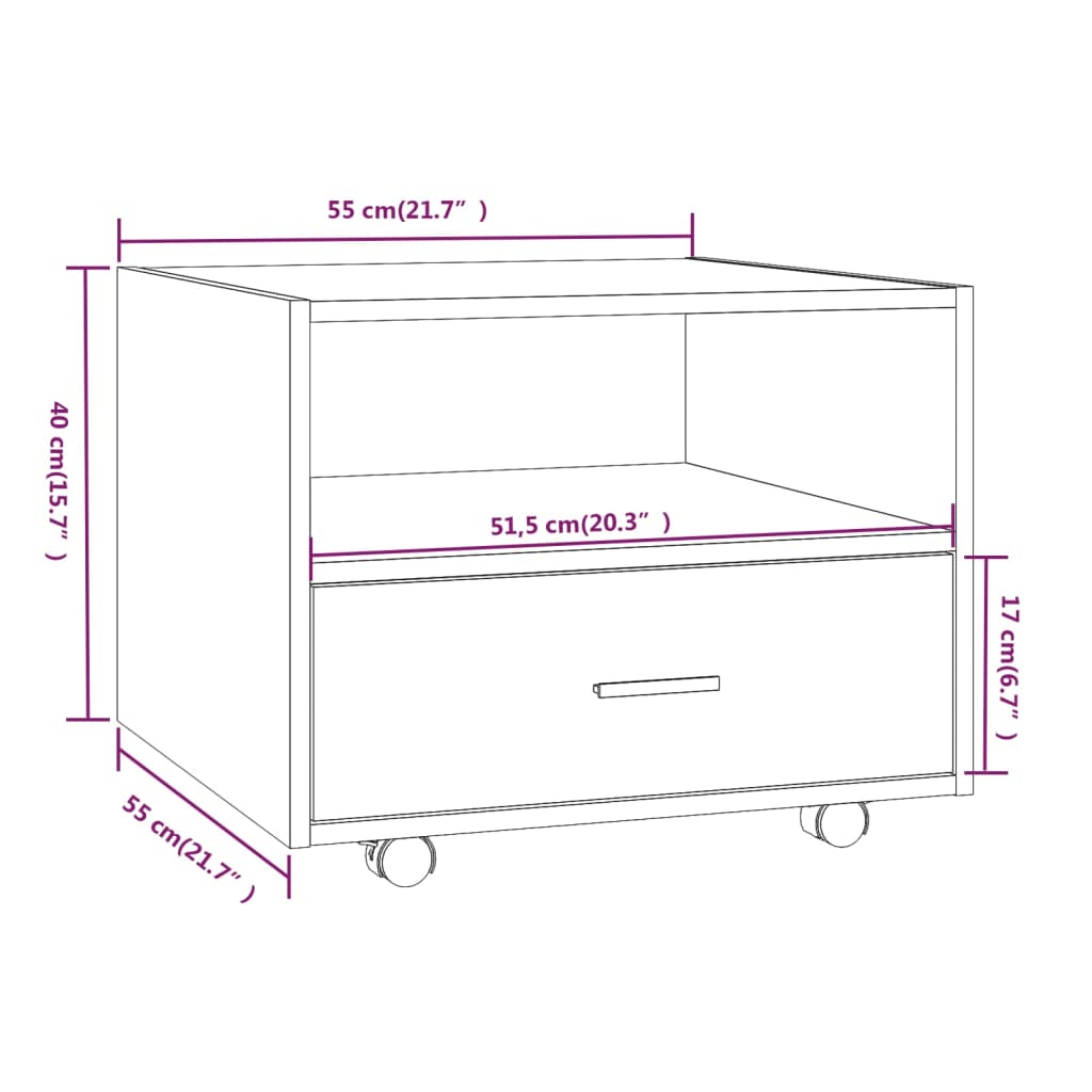 Salongbord hvit 55x55x40 cm konstruert tre
