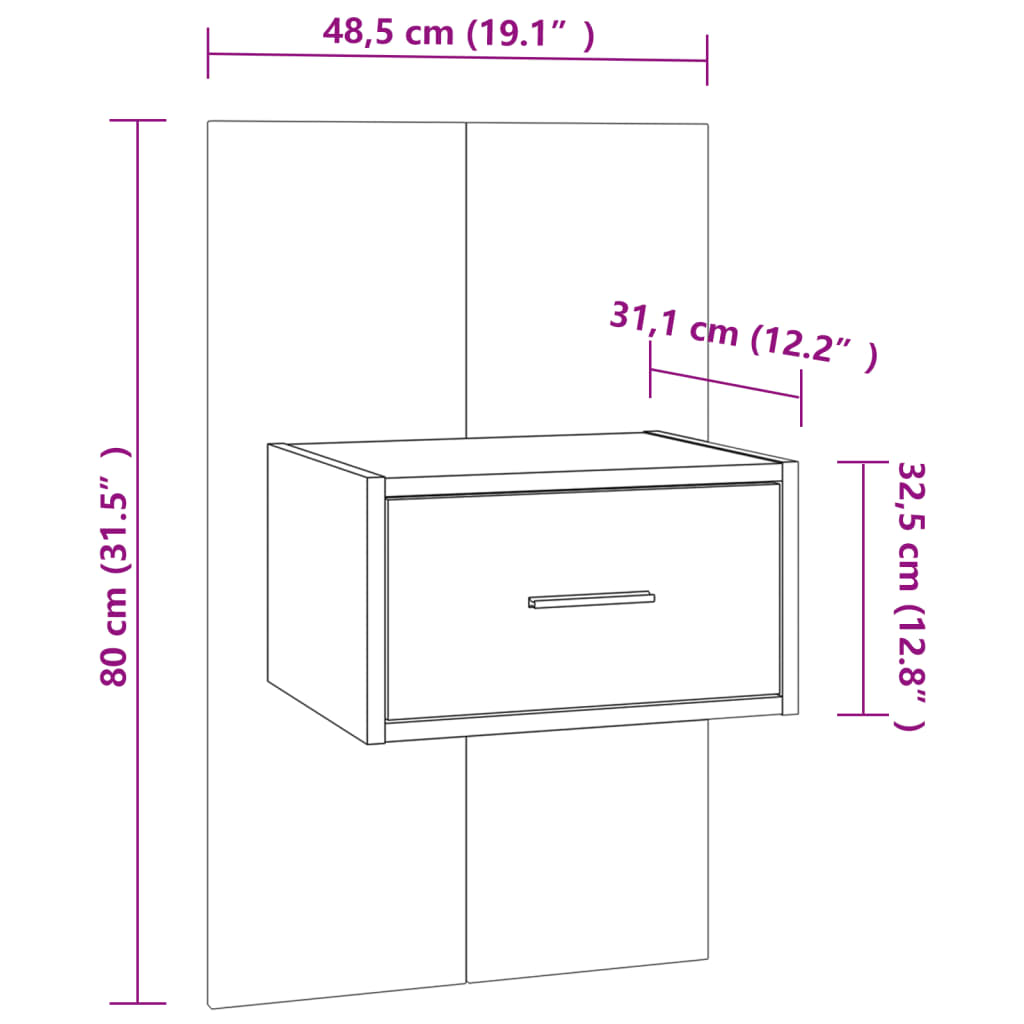 Vegghengte nattbord 2 stk hvit