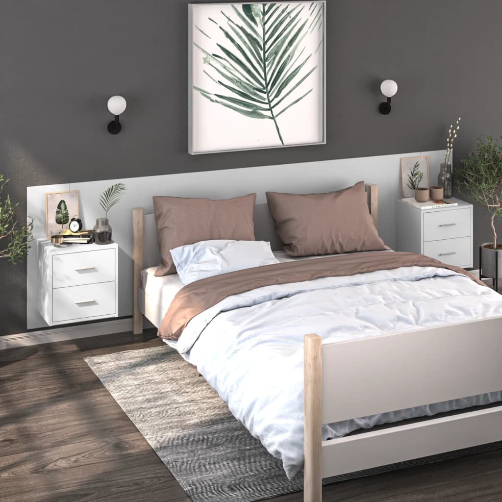 Vegghengte nattbord 2 stk hvit