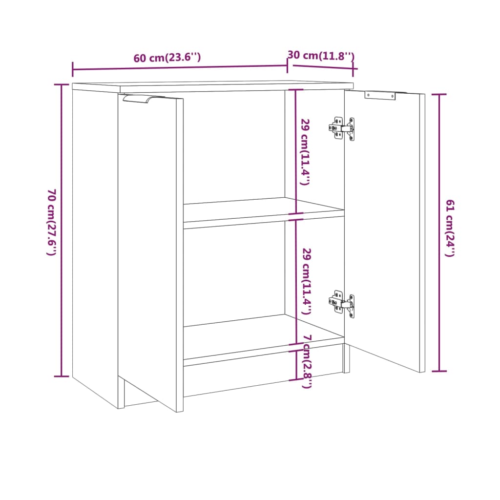Skjenk hvit 60x30x70 cm konstruert tre
