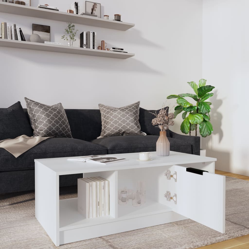 Salongbord hvit 102x50x36 cm konstruert tre