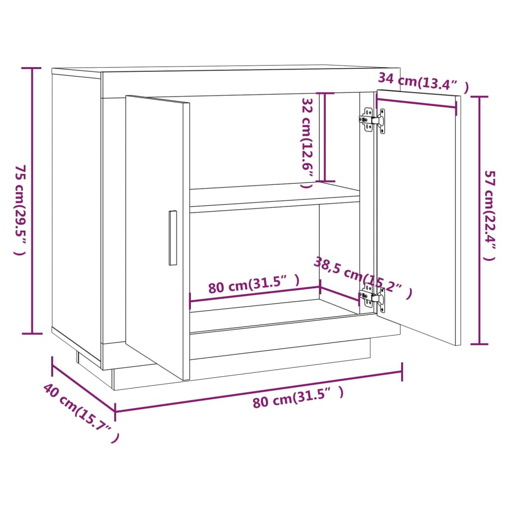Skjenk hvit 80x40x75 cm konstruert tre