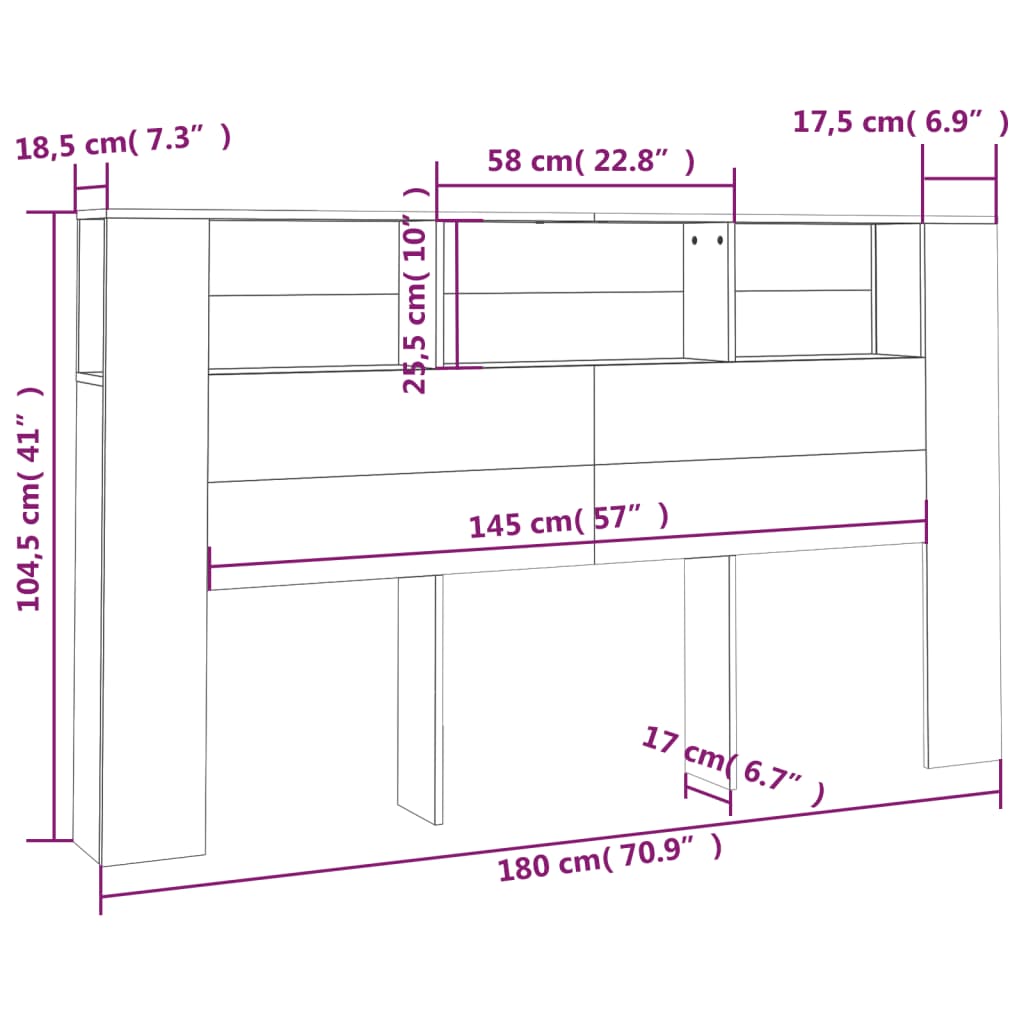 Sengegavlskap sonoma eik 180x18,5x104,5 cm