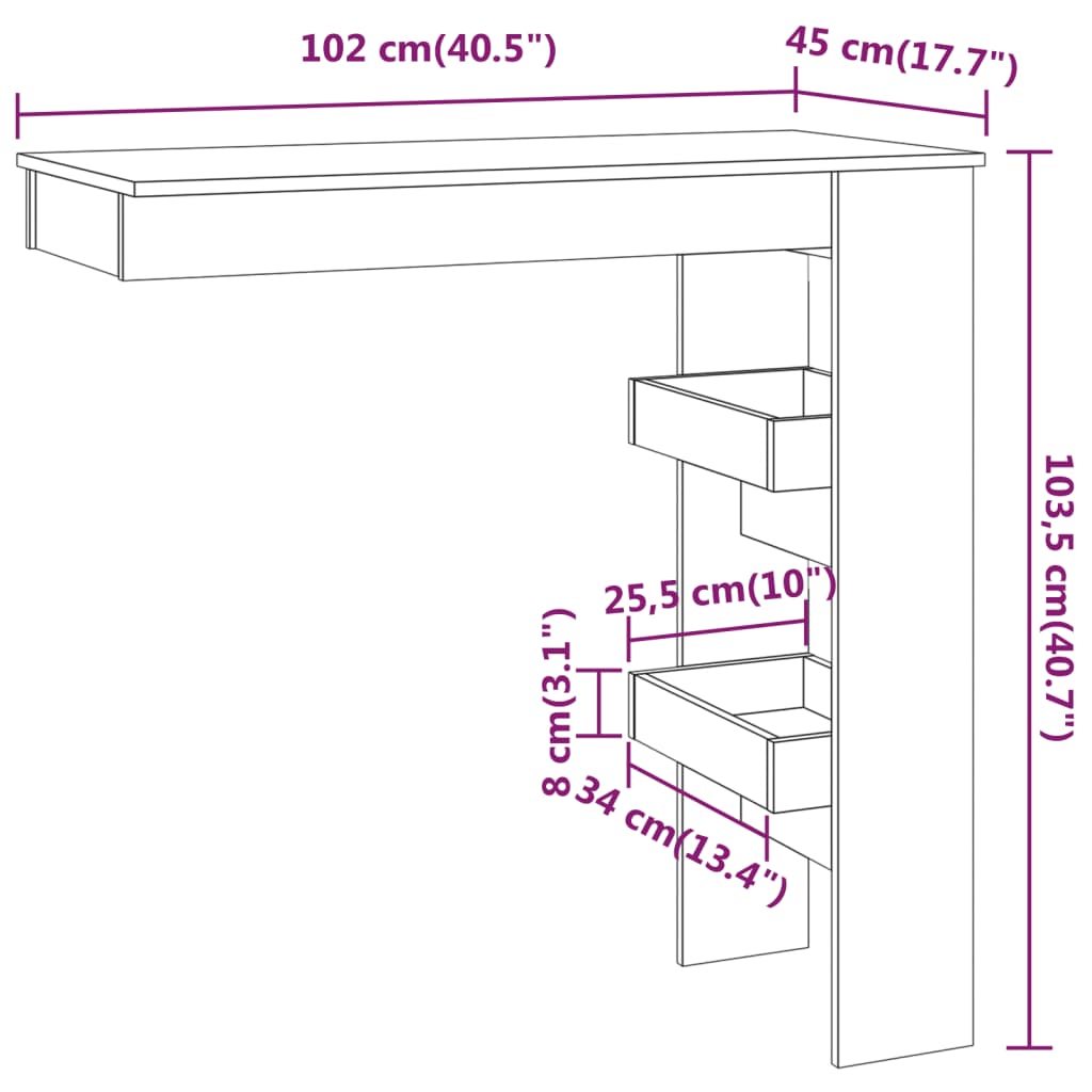 Veggmontert barbord røkt eik 102x45x103,5 cm konstruert tre