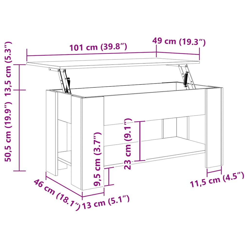 Salongbord høyglans hvit 101x49x52 cm konstruert tre