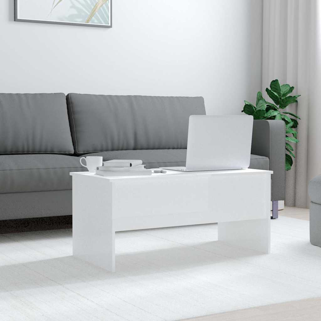 Salongbord høyglans hvit 102x50,5x46,5 cm konstruert tre