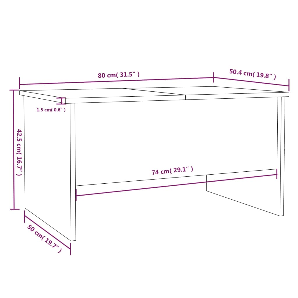 Salongbord betonggrå 80x50x42,5 cm konstruert tre