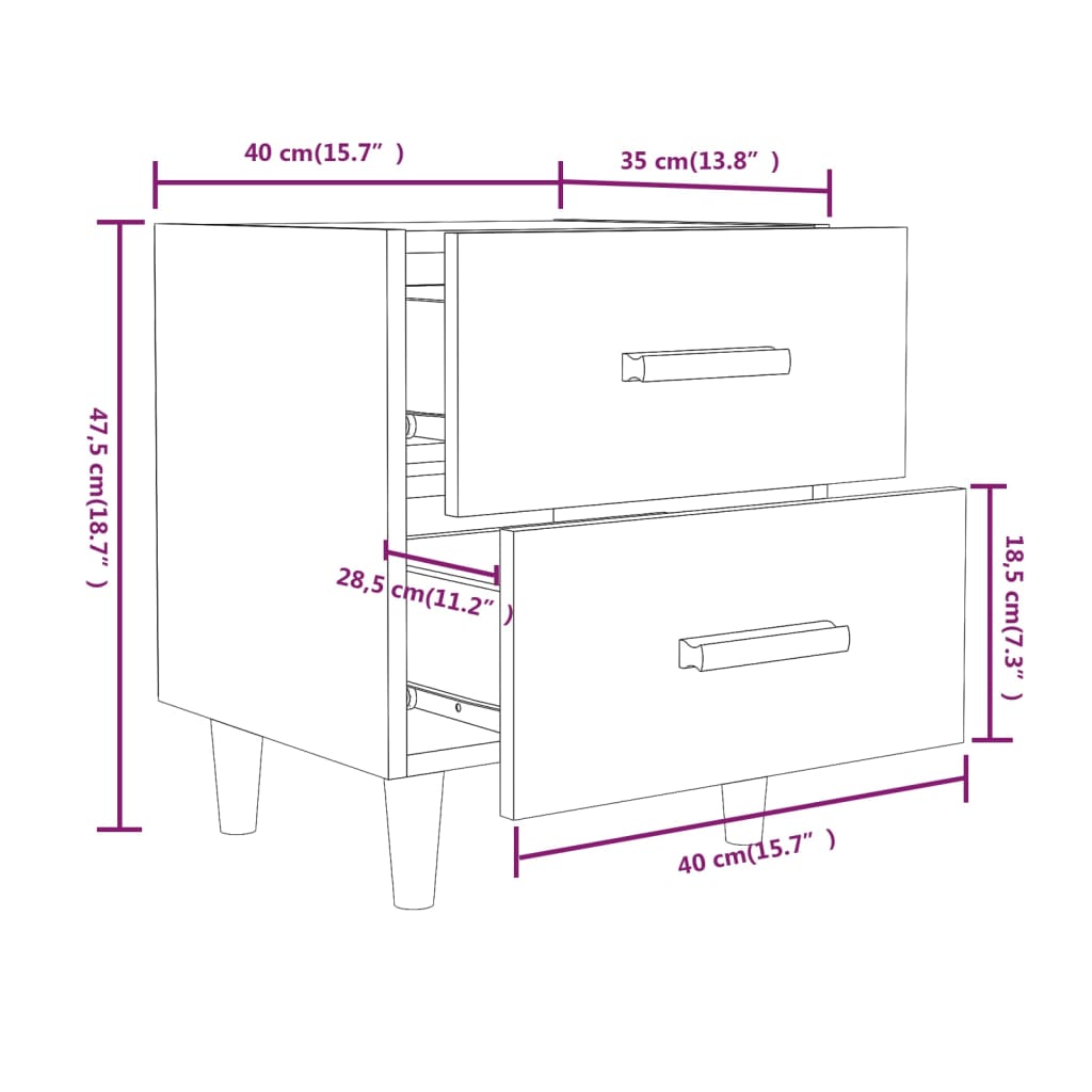 Nattbord 2 stk hvit 40x35x47,5 cm
