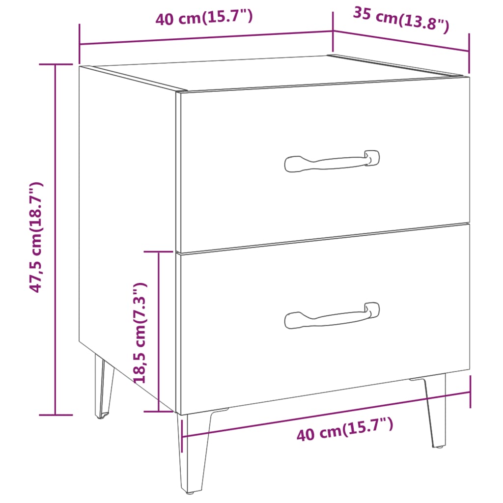 Nattbord 2 stk hvit 40x35x47,5 cm