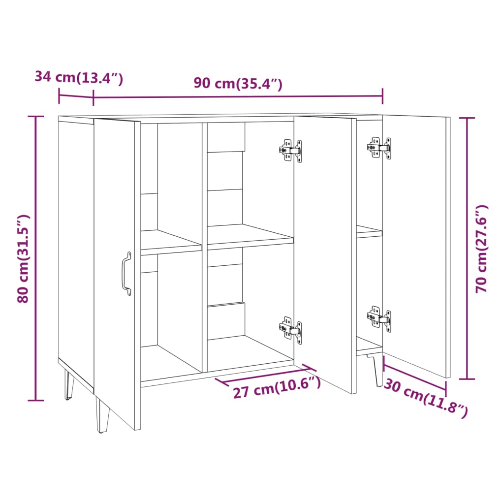 Skjenk sonoma eik 90x34x80 cm konstruert tre