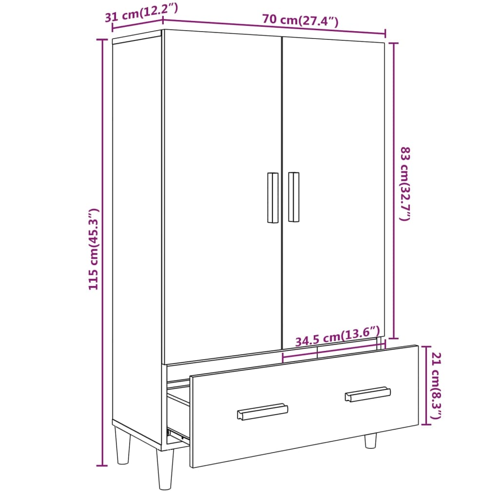 Highboard betonggrå 70x31x115 cm konstruert tre