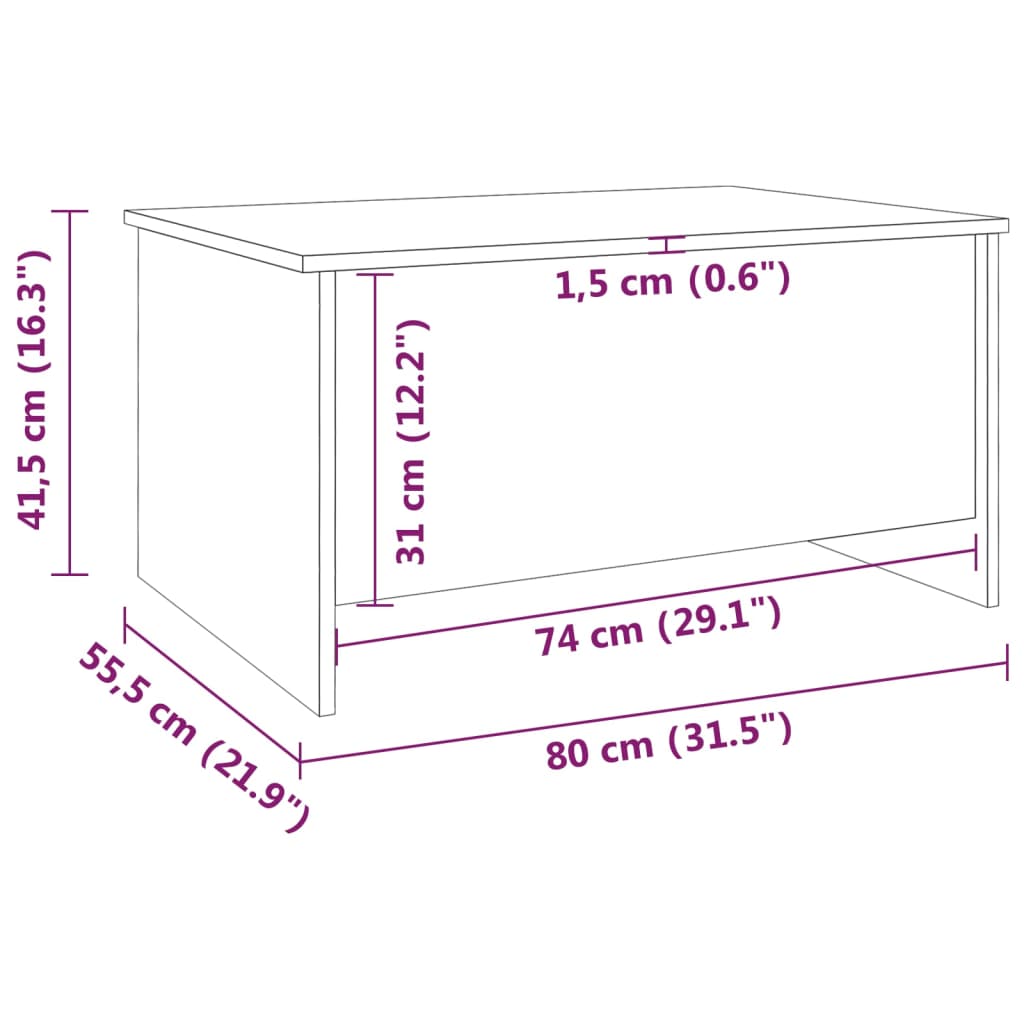 Salongbord røkt eik 80x55,5x41,5 cm konstruert tre