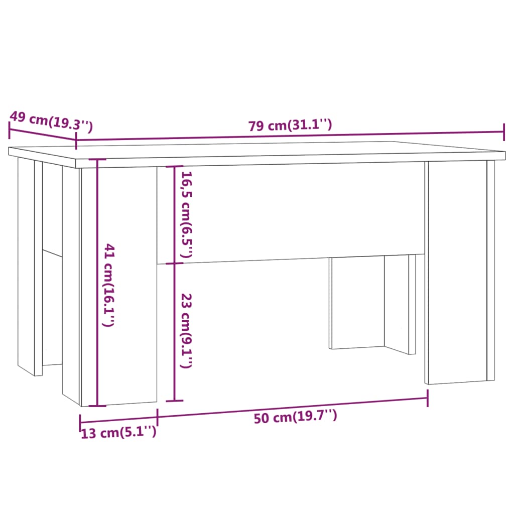 Salongbord røkt eik 79x49x41 cm konstruert tre