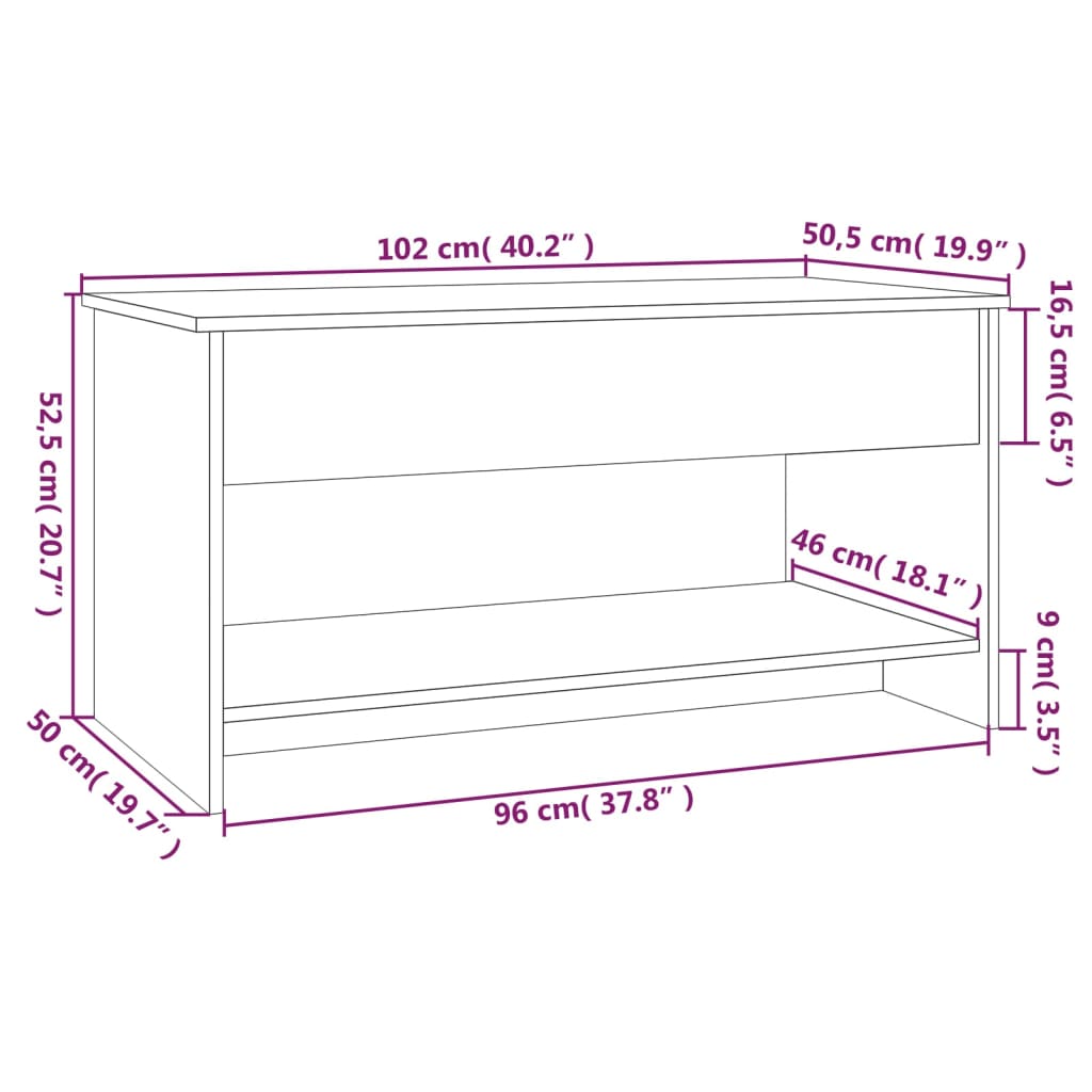 Salongbord røkt eik 102x50x52,5 cm konstruert tre