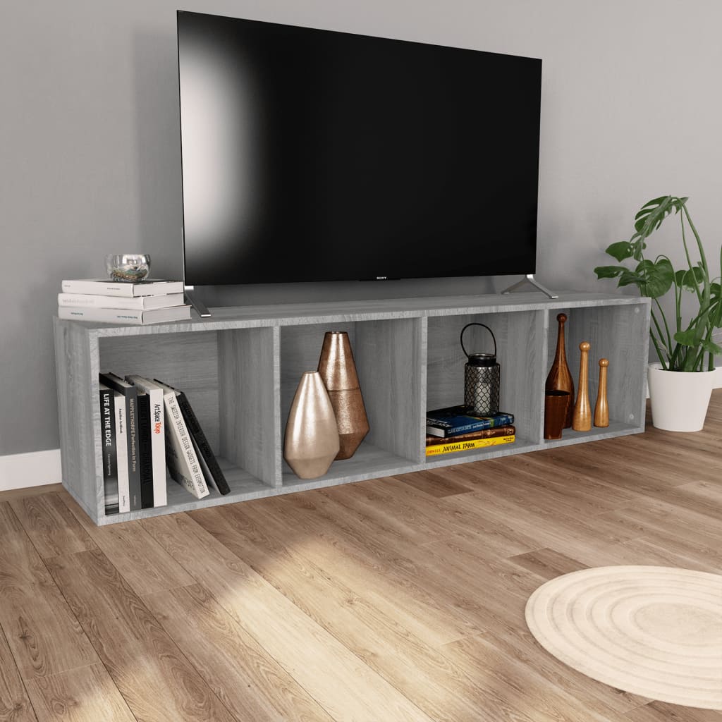 Bokhylle/TV-benk grå sonoma 36x30x143 cm konstruert tre