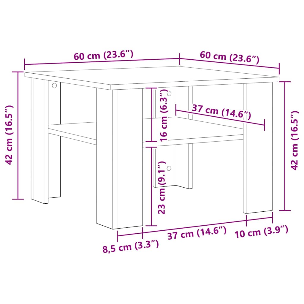 Salongbord brun eik 60x60x42 cm konstruert tre