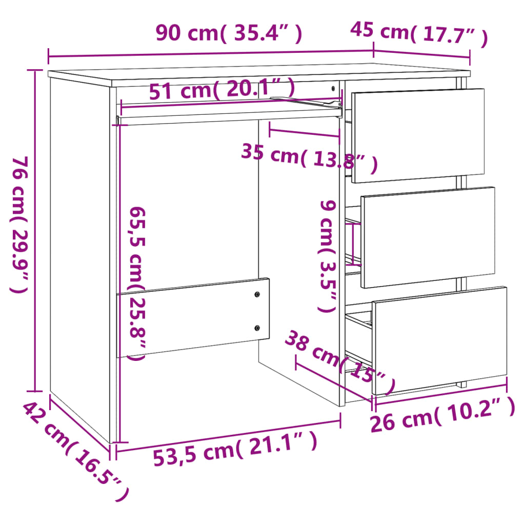 Skrivebord røkt eik 90x45x76 cm konstruert tre