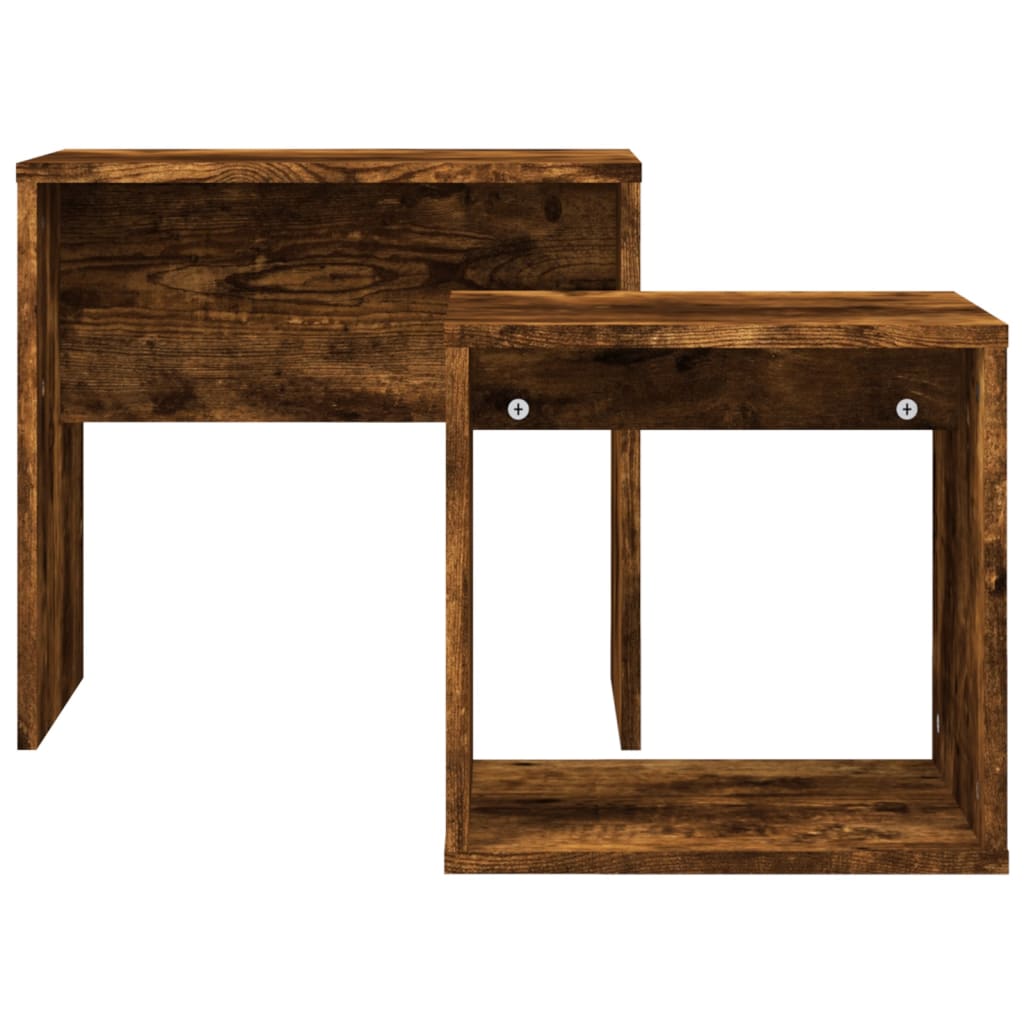 Stablebare salongbord 2 stk røkt eik konstruert tre