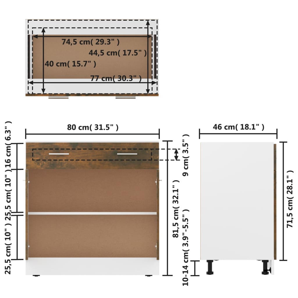 Underskap med skuff Lyon røkt eik 80x46x81,5 cm konstruert tre