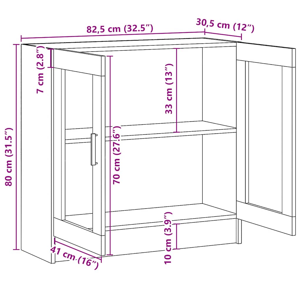 Vitrineskap røkt eik 82,5x30,5x80 cm konstruert tre