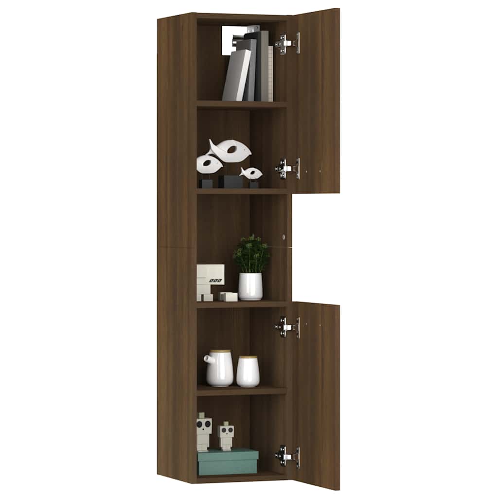 Baderomsskap brun eik 30x30x130 cm konstruert tre