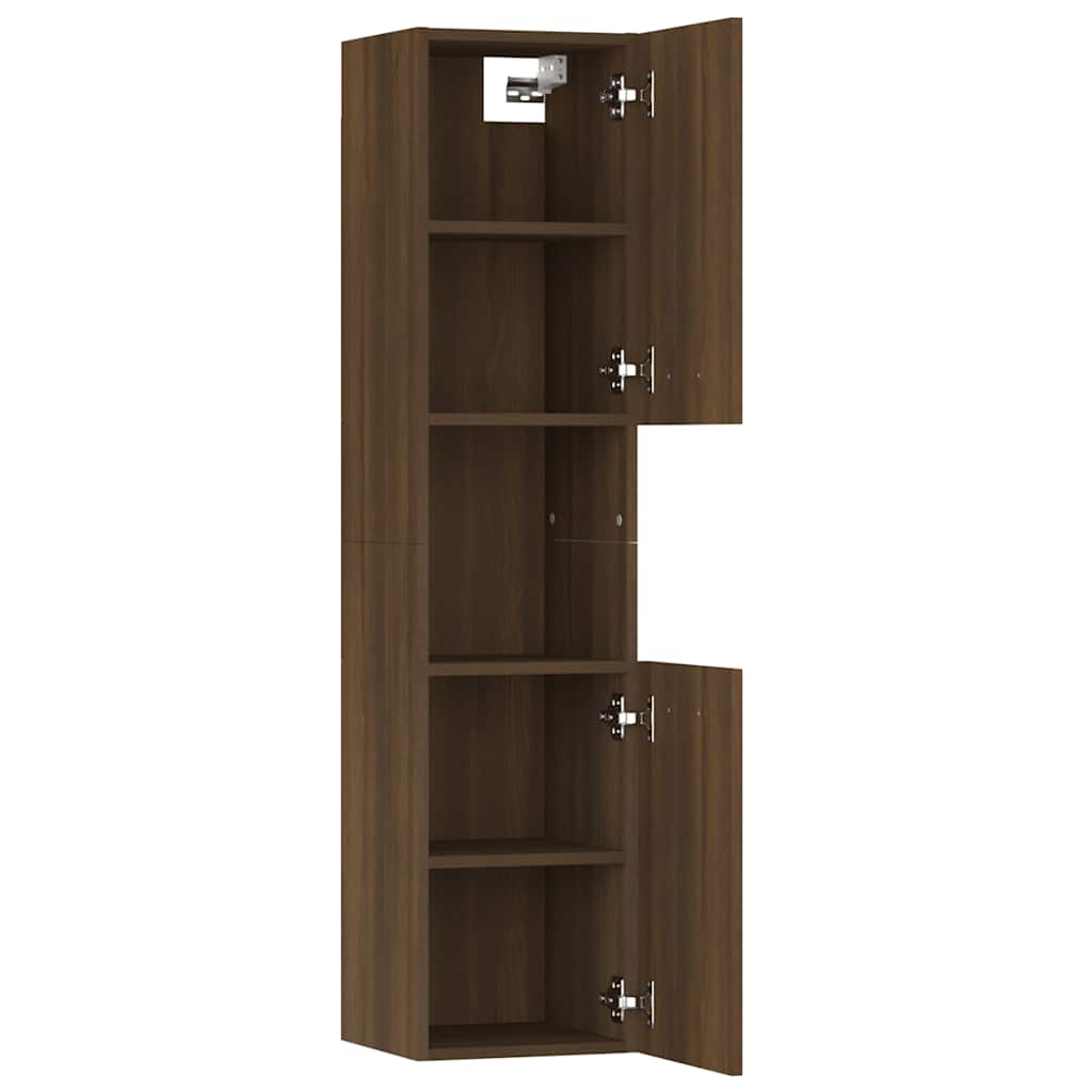 Baderomsskap brun eik 30x30x130 cm konstruert tre