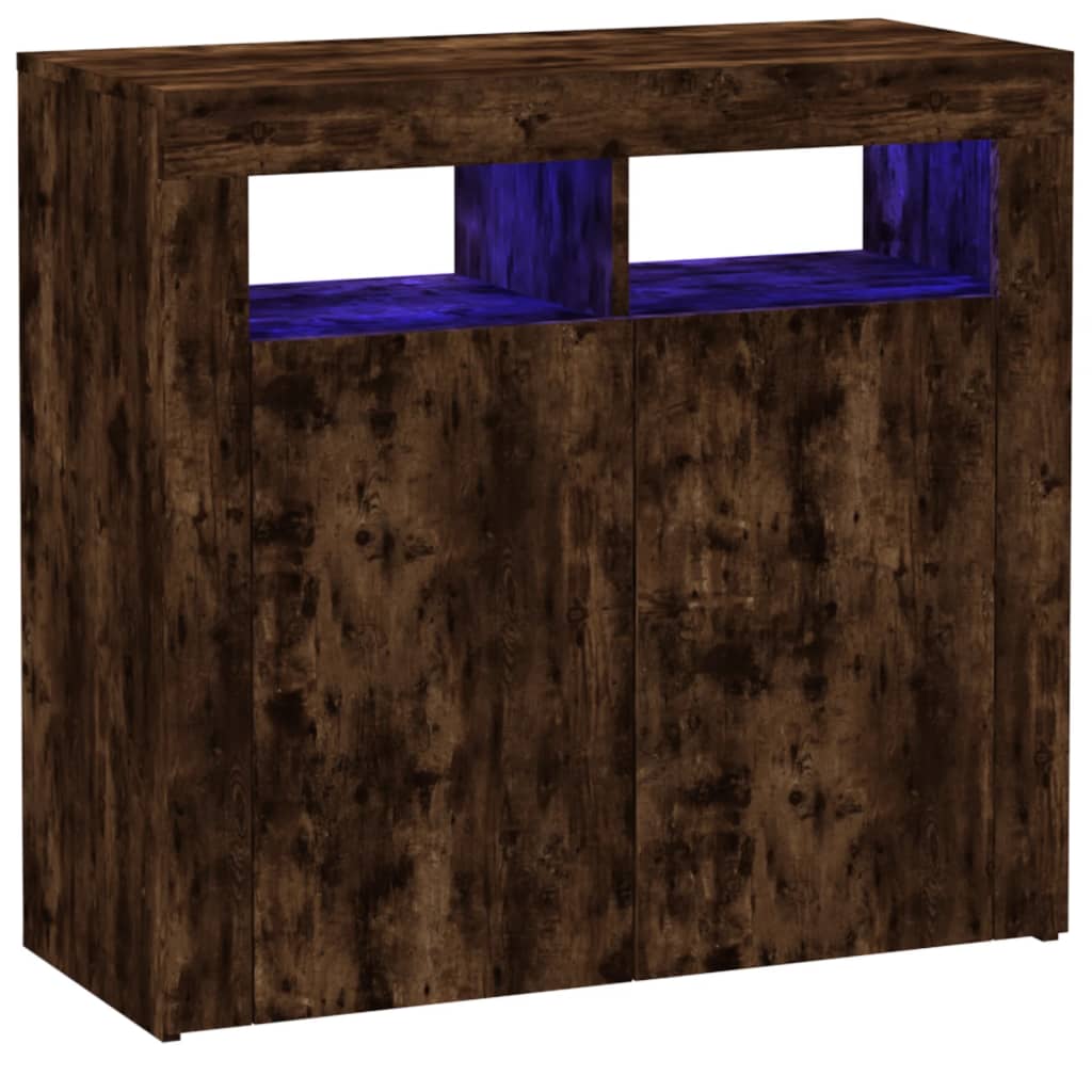 Skjenk med LED-lys røkt eik 80x35x75 cm
