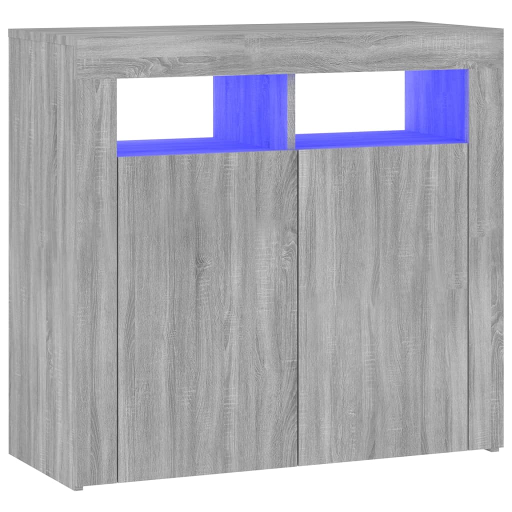 Skjenk med LED-lys grå sonoma 80x35x75 cm