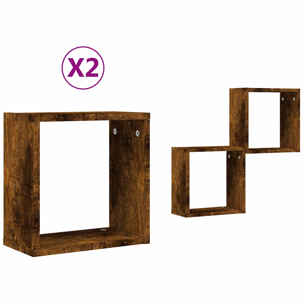 Vegghyller kubeformet 2 stk røkt eik 30x15x30 cm