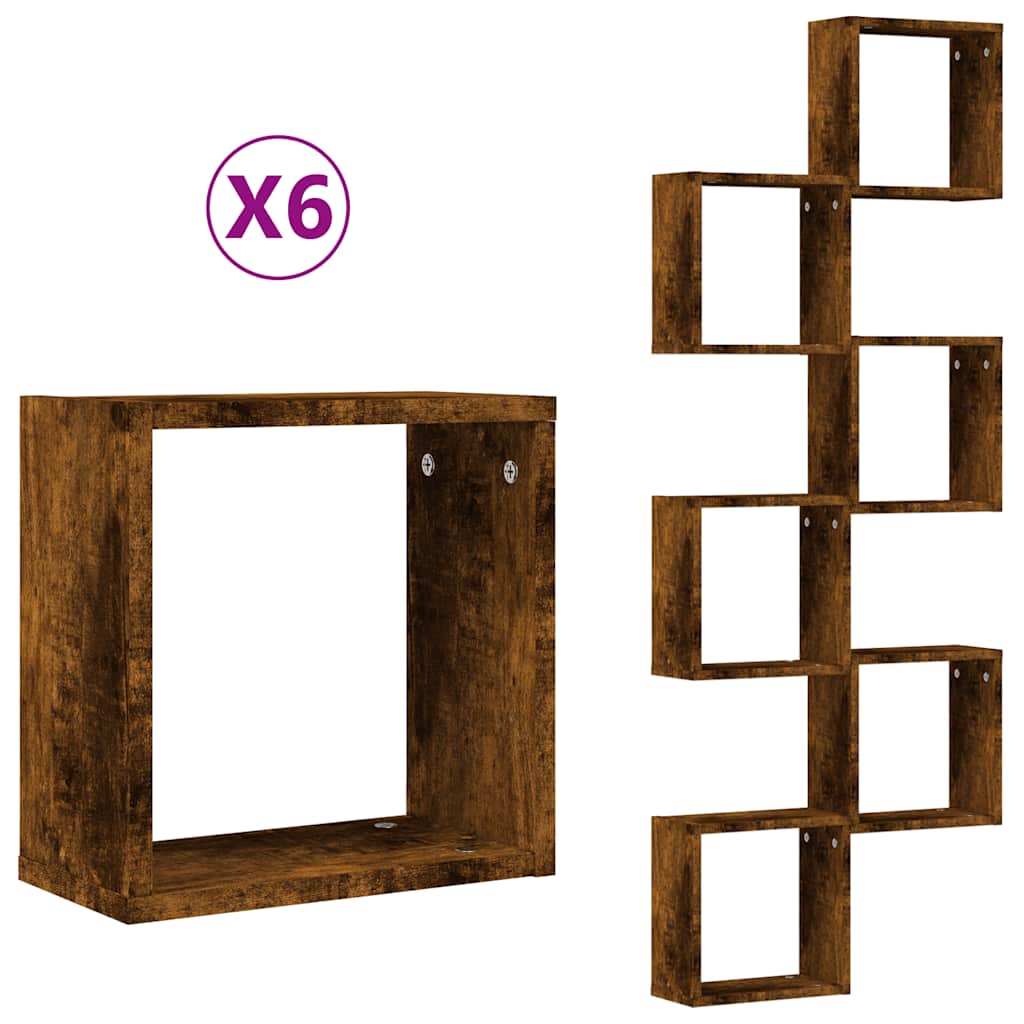 Vegghyller kubeformet 6 stk røkt eik 30x15x30 cm