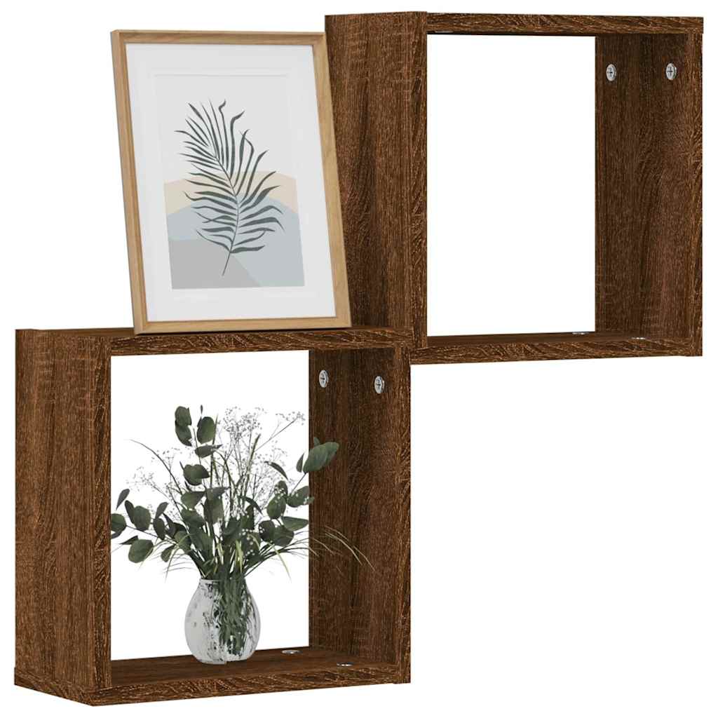 Vegghyller kubeformet 2 stk brun eik 30x15x30 cm