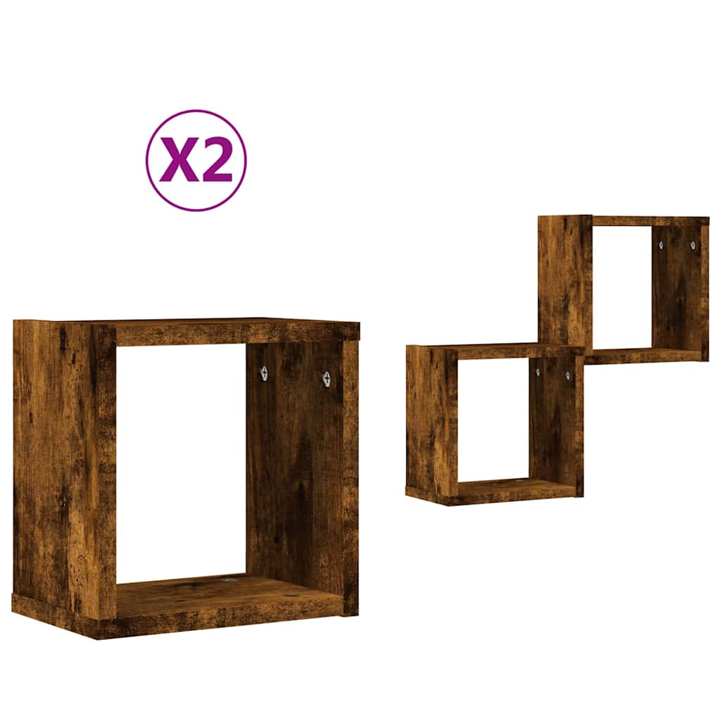 Vegghyller 2 pcs Røkt eik 26 x 15 x 26 cm Konstruert tre