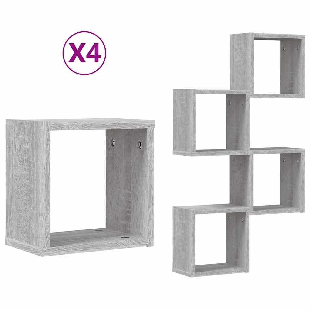 Vegghyller 4 pcs Grå Sonoma 26 x 15 x 26 cm Konstruert tre