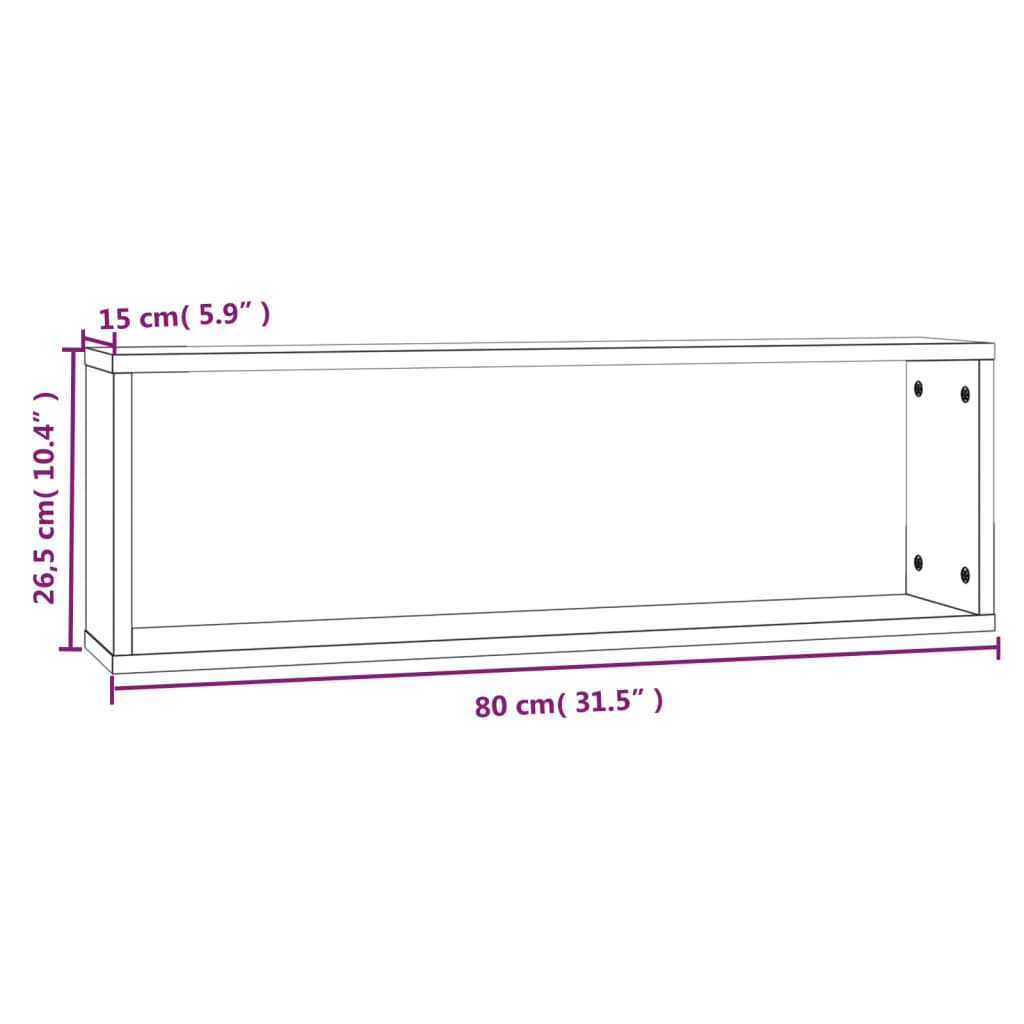 Vegghyller kube 2 stk røkt eik 80x15x26,5 cm konstruert tre