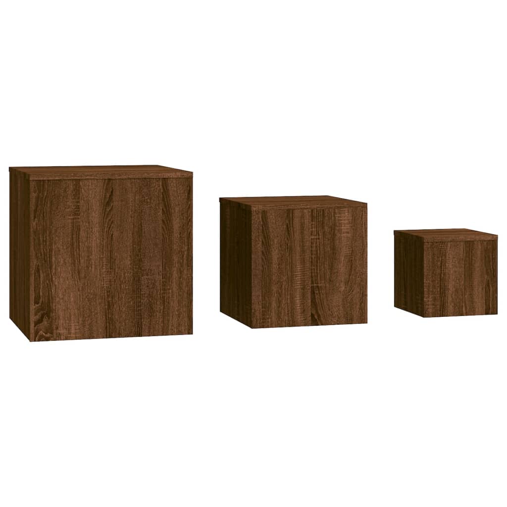 Sidebord 3 stk brun eik konstruert tre