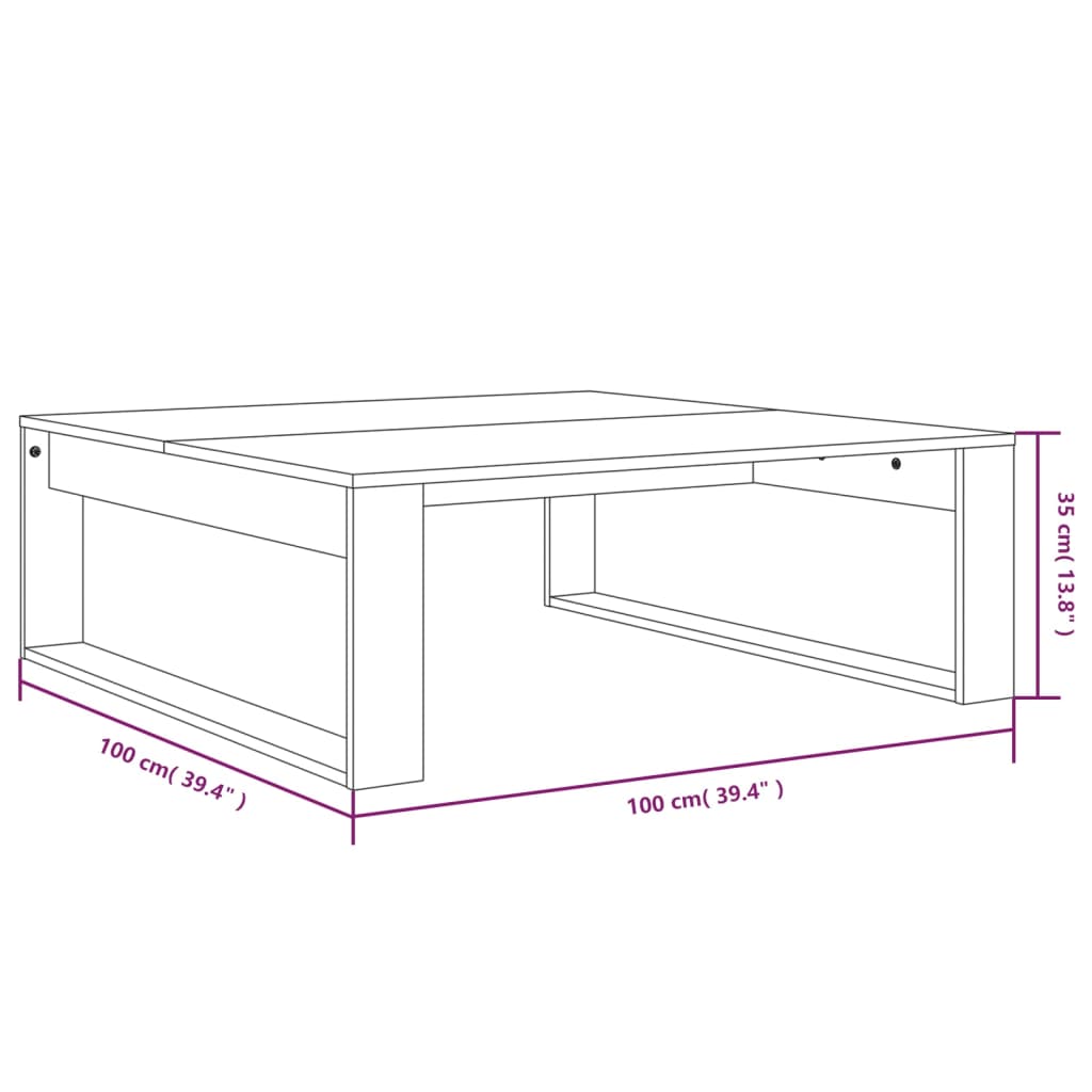 Salongbord røkt eik 100x100x35 cm konstruert tre