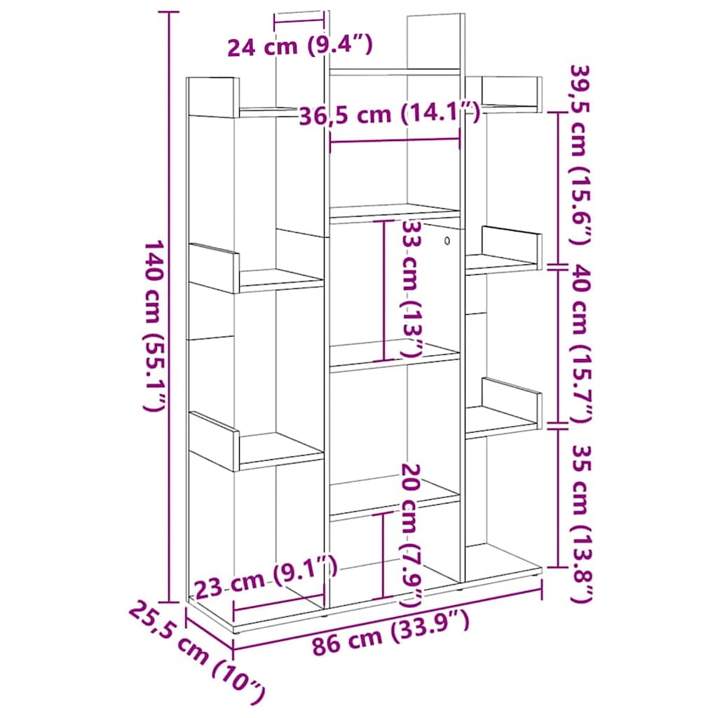 Bokhylle røkt eik 86x25,5x140 cm konstruert tre