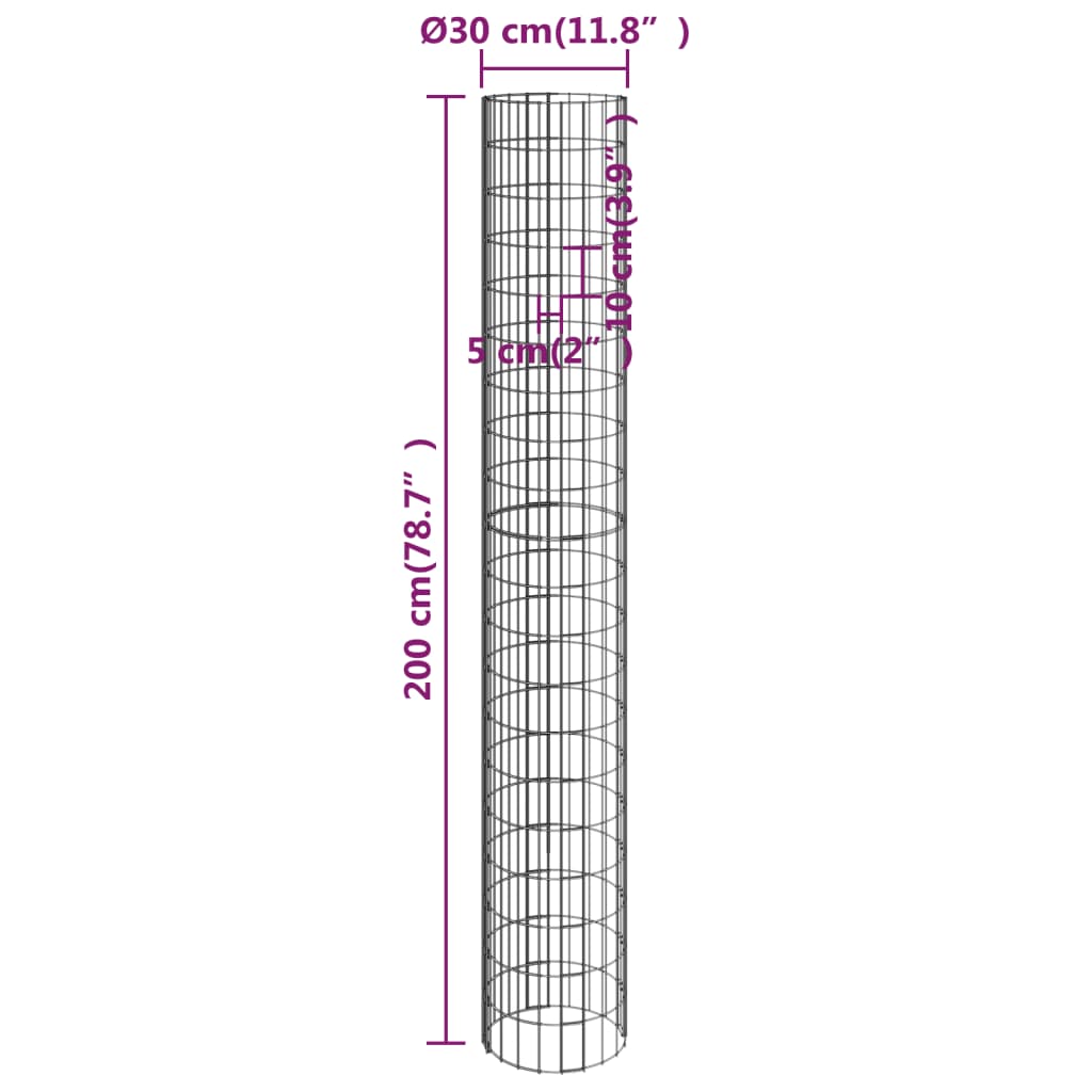 Sirkulær gabion stolpe galvanisert stål Ø30x200 cm vidaXL