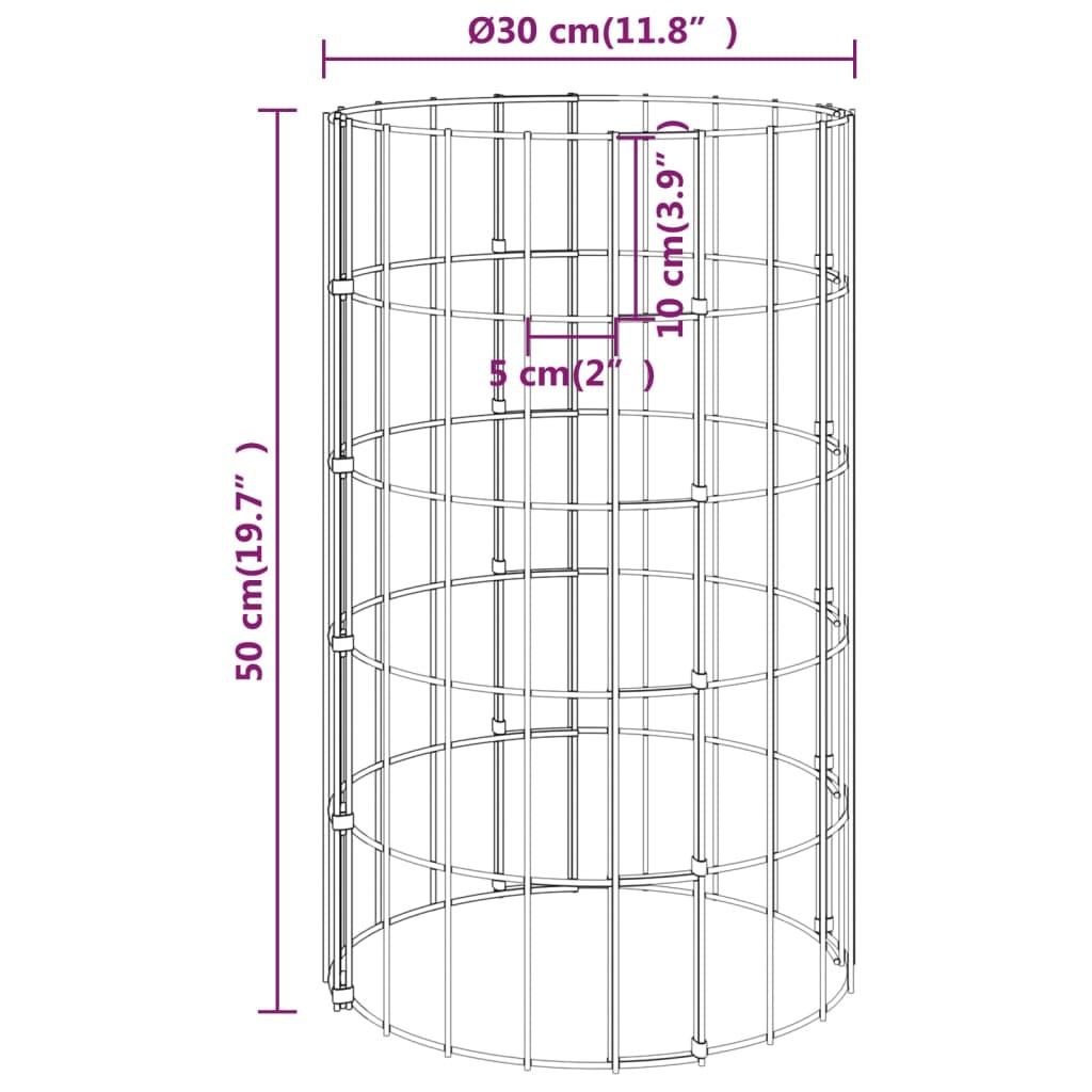 Sirkulær gabion høybed 3 stk galvanisert stål Ø30x50 cm