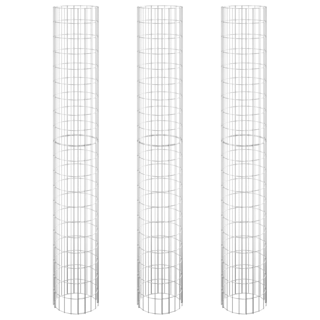 Sirkulær gabion høybed 3 stk galvanisert stål Ø30x200 cm vidaXL