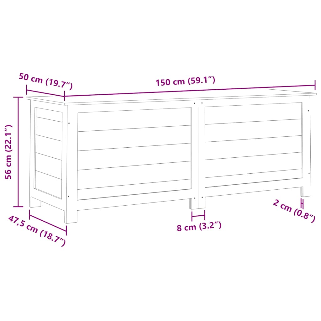 Utendørs putekasse antrasitt 150x50x56 cm heltre gran