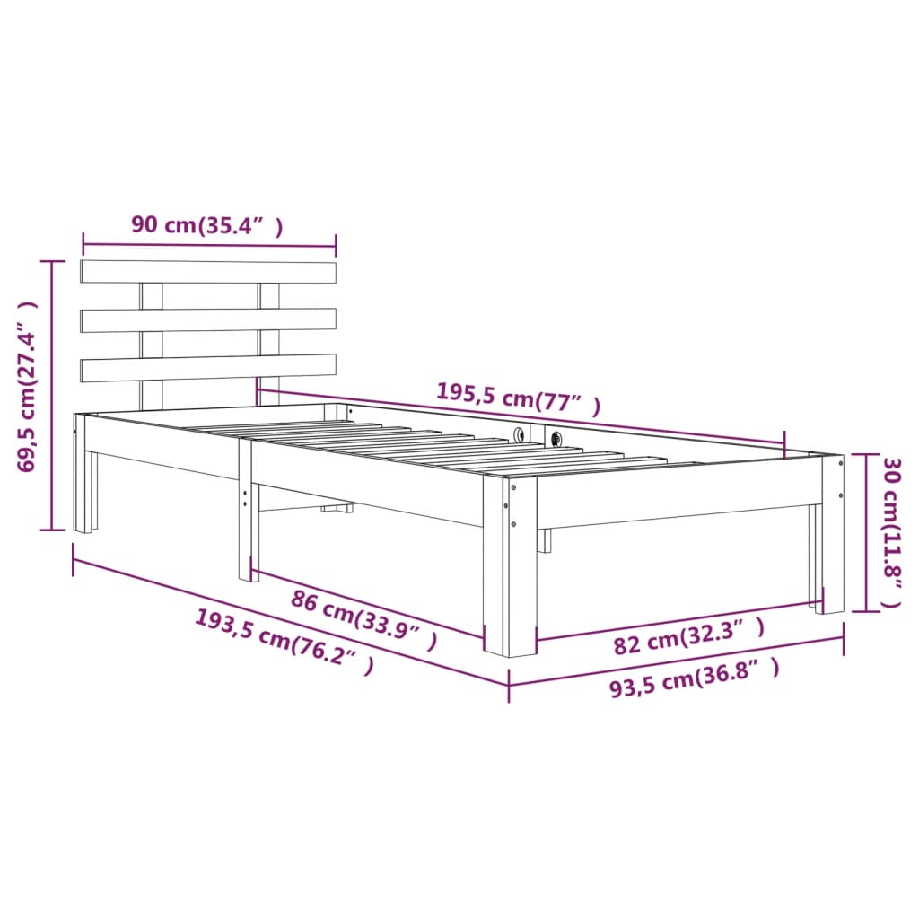 Sengeramme heltre furu 90x190 cm Single