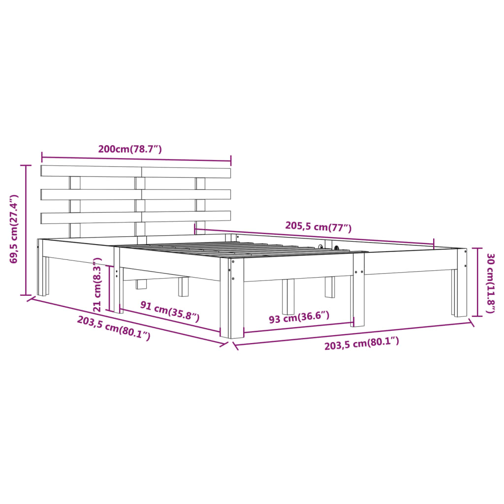 Sengeramme hvit heltre 200x200 cm