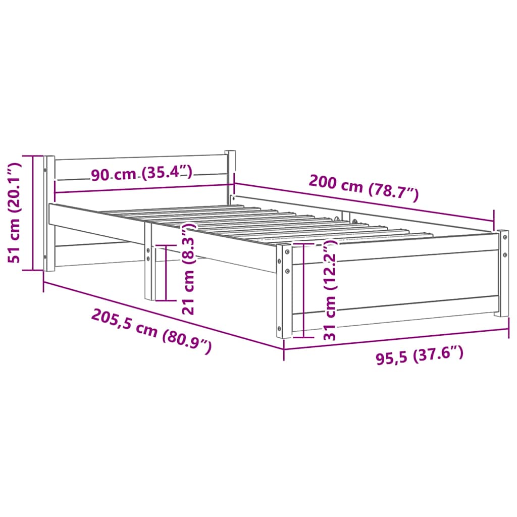 Sengeramme svart heltre 90x200 cm