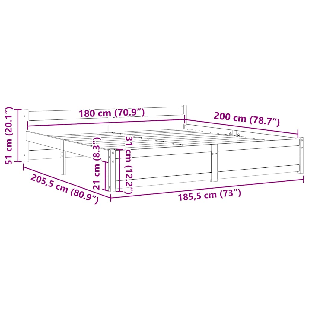 Sengeramme hvit heltre 180x200 cm Super King