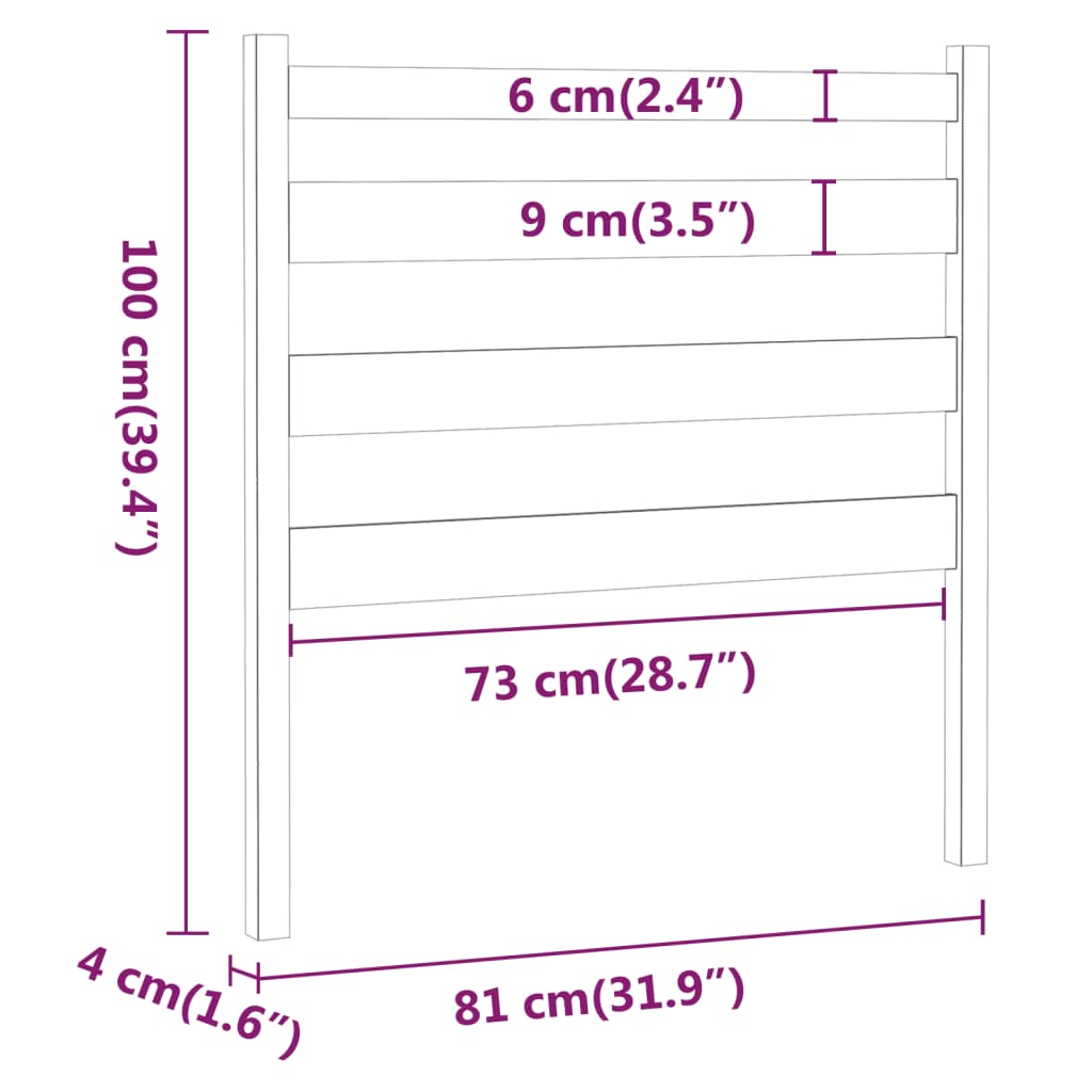 Sengegavl svart 81x4x100 cm heltre furu